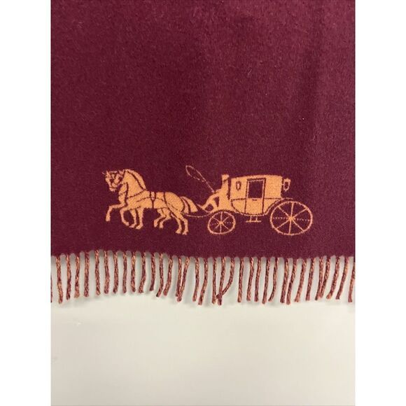 Coach Horse & Carriage Jacquard 100% Wool Scarf/ Wrap Cherry Ginger Made Italy - Picture 5 of 8